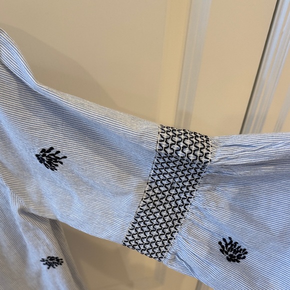 Velvet Light Blue Peasant Blouse with Black Embroidery - Picture 3 of 4